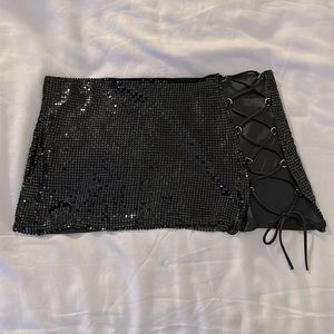 I.AM.GIA Leilani Black Sequin Mini Skirt w Lace Up Side
